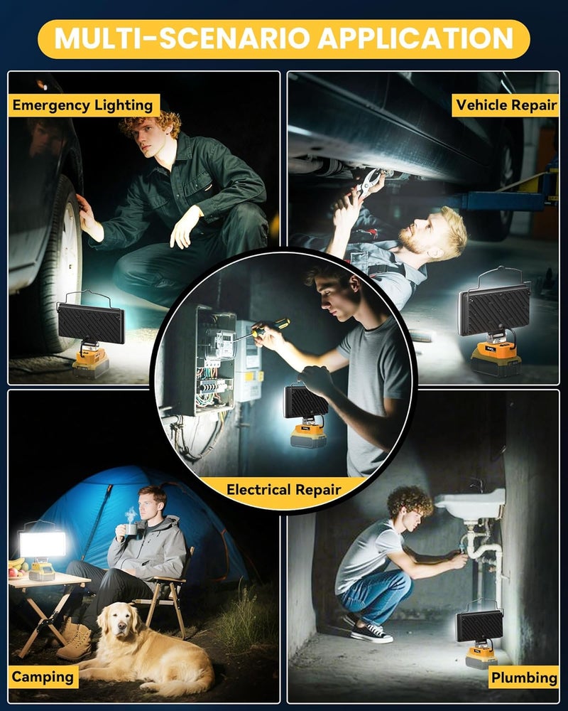 Ecarke LED Work Light Compatible with DeWALT 20V, 100W 10000LM Cordless Flashlight, 7" Battery Flood Light with Low Voltage Protect for Emergency, Job Site & Security Lighting, Battery Not Included - Image 5